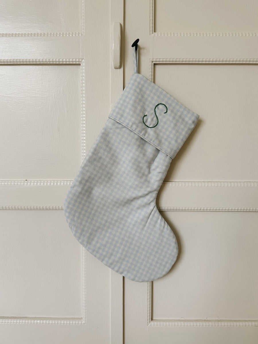 Christmas stocking blue gingham