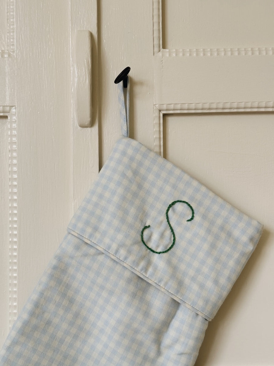 Christmas stocking blue gingham