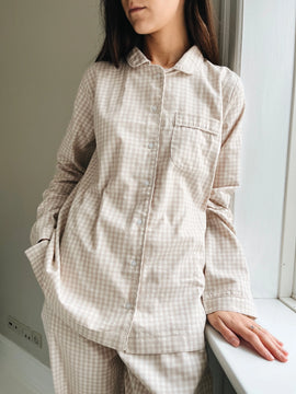 Classic Mom PJ - Beige gingham