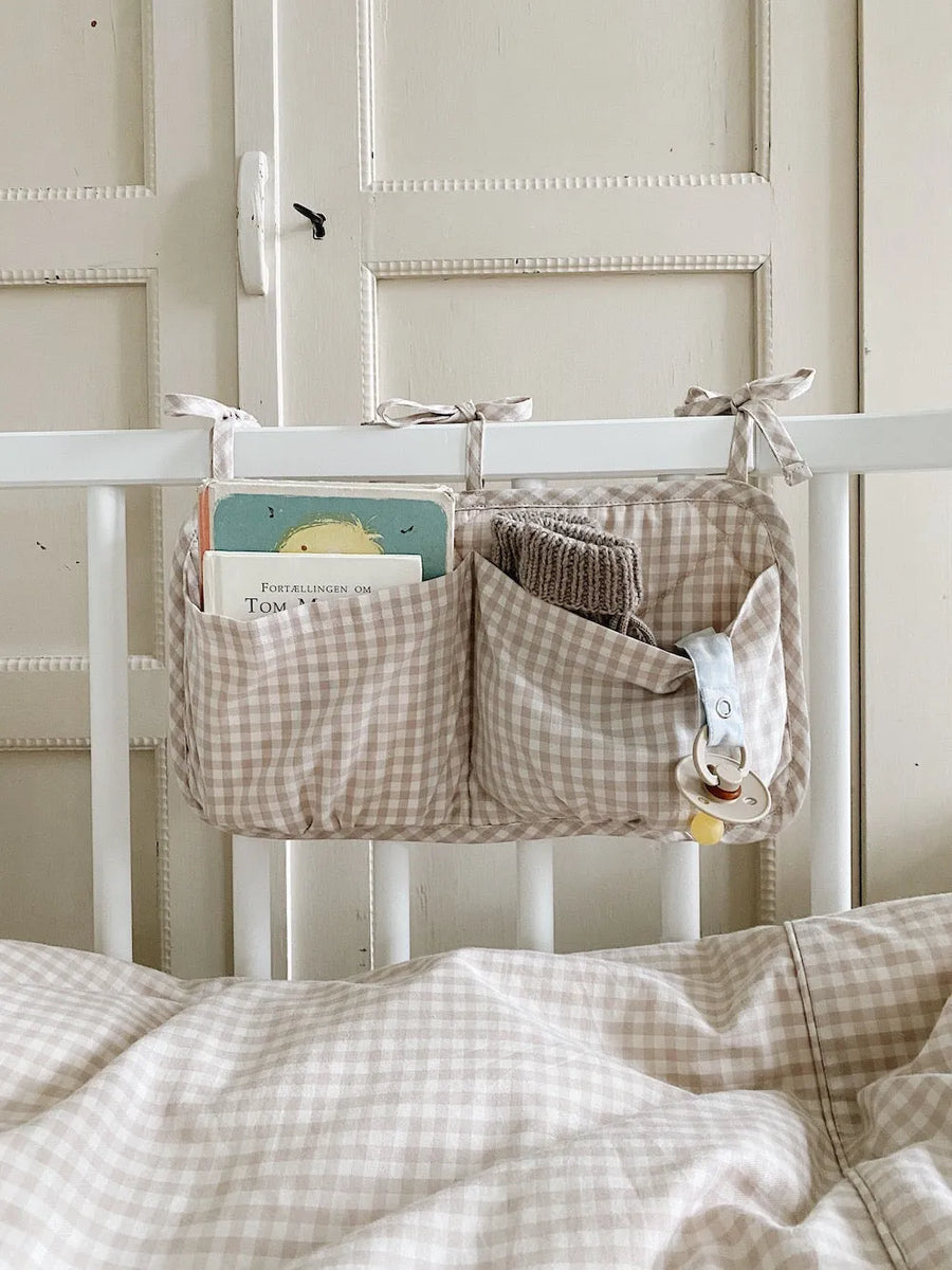 Bedside pocket beige gingham