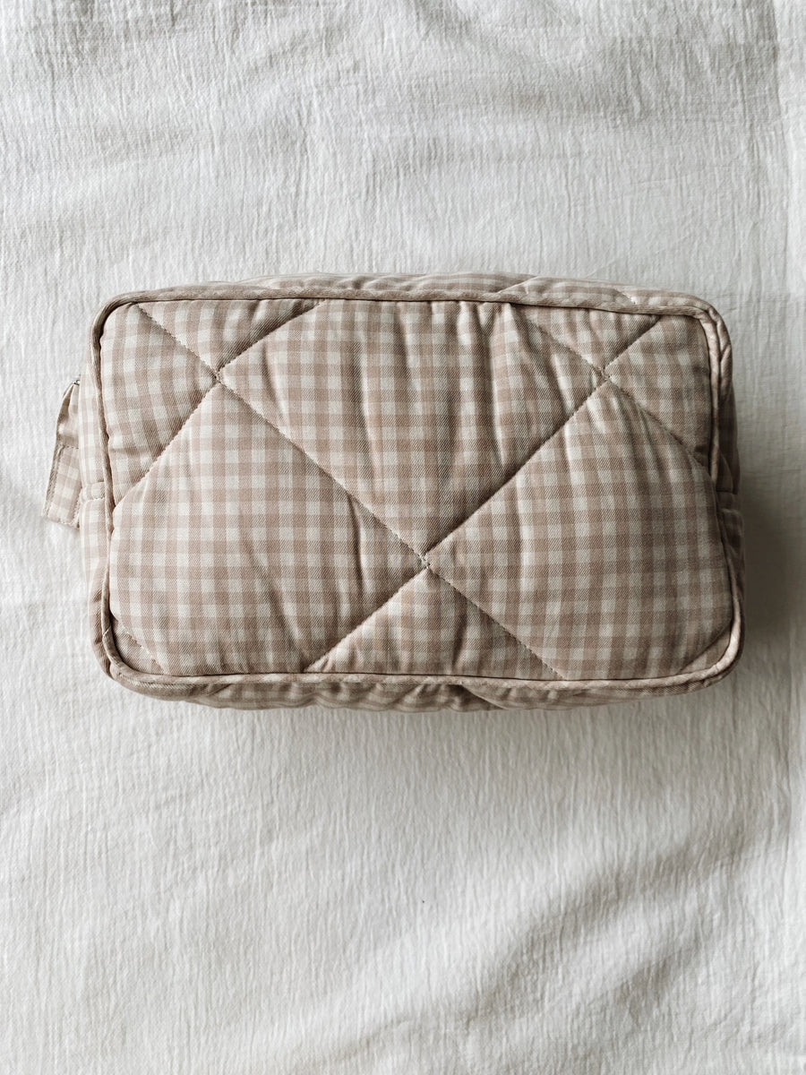 Toiletry bag beige gingham